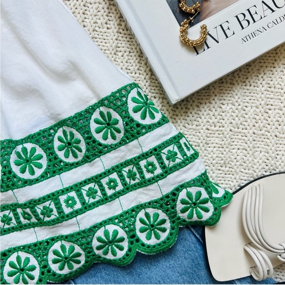 Zara Embroidered Linen Halter Top | White & Green | Size: S | Women - Picture 4 of 7